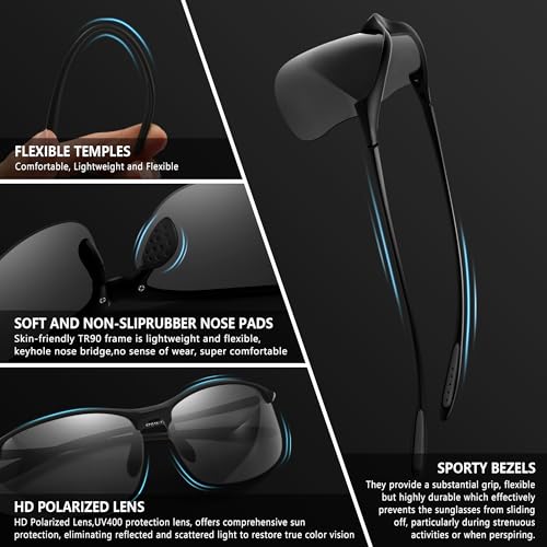 SUNGAIT Ultra-light Sports Sunglasses for Men Semi-Rimless Polarized Fishing Running Cycling Driving UV400 Protection TR90