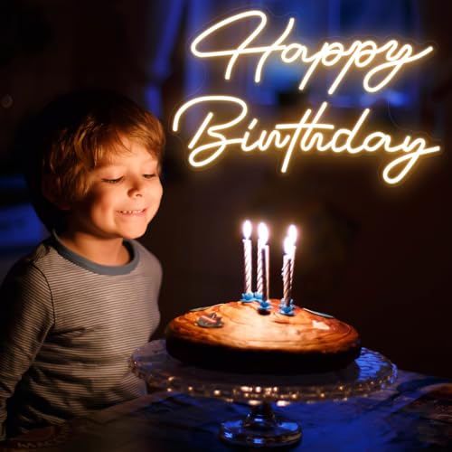 Tujoe 30" x 21" Happy Birthday Neon Sign Large Happy Birthday LED Neon Light Signs with Dimmable Switch 12V Power Adapter ...
