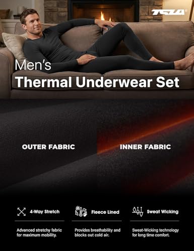 TSLA Men's Thermal Underwear Set, Microfiber Soft Fleece Lined Long Johns, Winter Warm Base Layer Top & Bottom