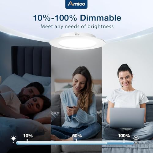 Amico 4 Pack 5/6 inch 5CCT LED Recessed Lighting, Dimmable, 12.5W=100W, 950LM, 2700K/3000K/4000K/5000K/6000K Selectable, R...