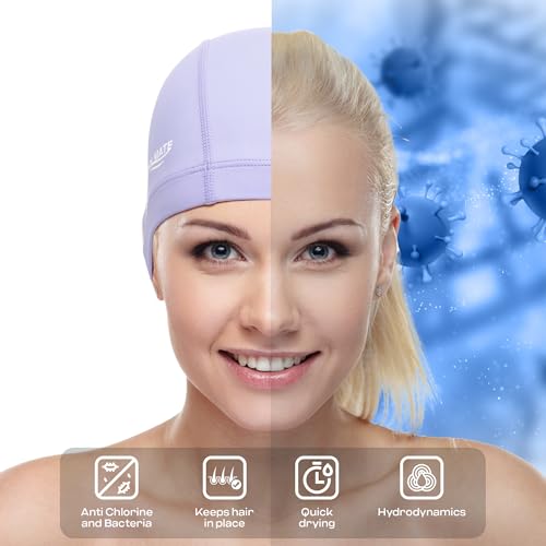 COOLMATE Fabric Swim Cap for Adult Women Men Kid, Silicone Water Resistant Layer, Cloth Swim Cap Gifts for Swimmers, Light...