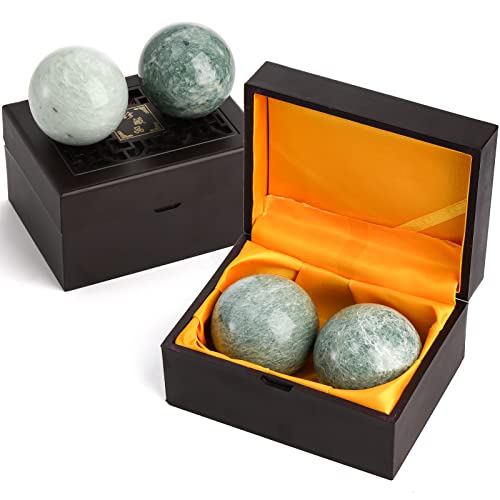 Lyellfe Set of 4 Marble Stone Baoding Balls, 2 Inch Meditation Balls with Box, Chinese Health Exercise Massage Ball for Ha...