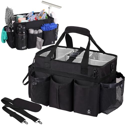 Timoxi Large Wearable Cleaning Caddy Bag with Detachable Divider, Cleaning Organizer with Handles, Cleaning Supply Tote wi...