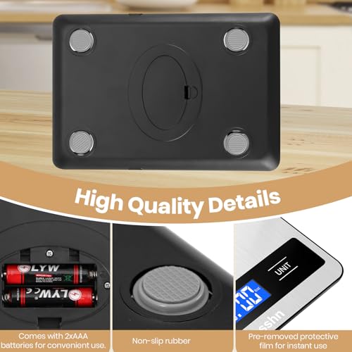 Food Scale, 11lb Kitchen Scale with 0.05oz/1g Precision, 6 Units Tare Function & LCD Display, Stainless Steel Digital Scal...