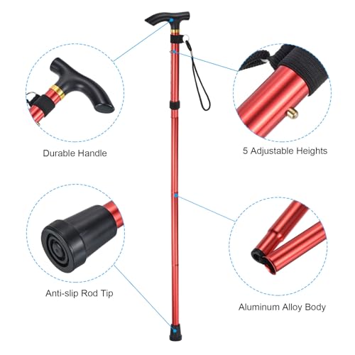 PATIKIL Trekking Poles, Collapsible Hiking Pole Telescopic Folding Cane Quick Lock Aluminum Alloy for Outdoor Hiking Walki...