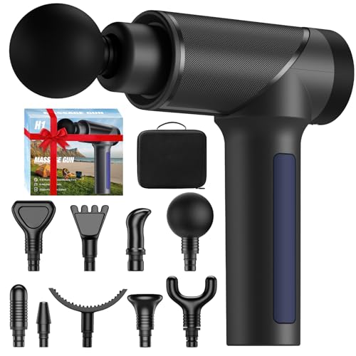 JQX Professional-Grade Percussion Massager - 6-Speed Deep Tissue Therapy Gun with 10mm Amplitude, 9 Attachments & Travel C...