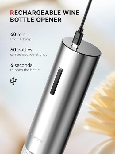 Rechargeable Electric Wine Gift Set - Aerator, Vacuum Stoppers, Foil Cutter and Bottle Opener for Home Bar and Outdoor Par...