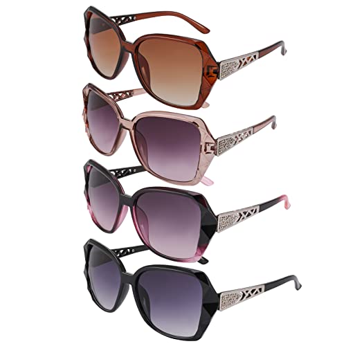 DragonflyDreams 4 Pcs Women Large Sunglasses, UV 400 Glasses Oversized Classic Trend Ladies Sunglasses Sparkling Large Frame