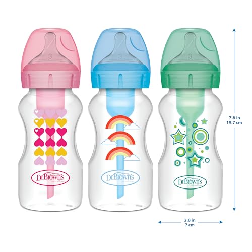 Dr. Brown's Anti-Colic Options+ Wide-Neck Sippy Bottle Starter Kit, 9oz/270mL, with Level 3 Medium-Fast Flow Nipple and Soft 100% Silicone Sippy Spout, Green, BPA Free, 6m+, 2 Pack