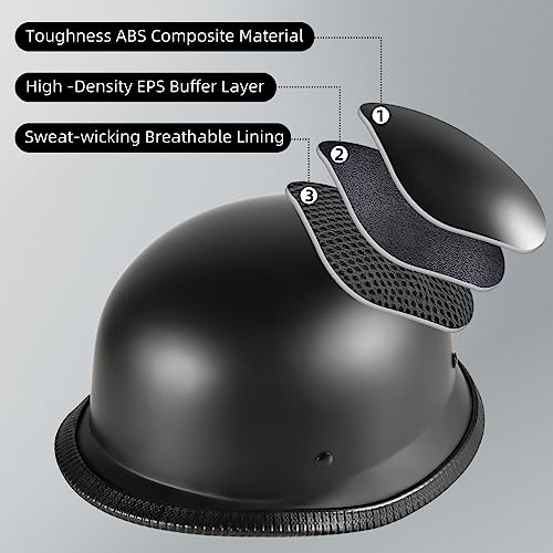 Motorcycle Half Helmets with Face Shield, German Style Motorcycle Helmet for Adult Men Women, DOT Approved Retro Half Shel...