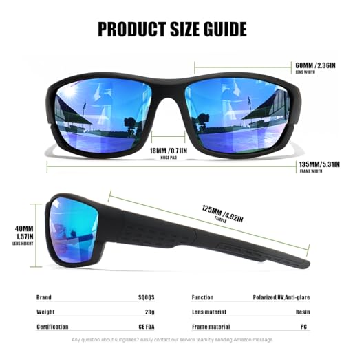 SQOQS Polarized Sports Sunglasses Men UV400 Protection Lightweight Wrap Around Goggles for Cycling Fishing Driving Running