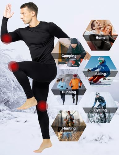 Arjen Kroos Thermal Underwear for Men, Fleece Lined Top and Bottom Set, Long Johns Thermal Set Base Layer