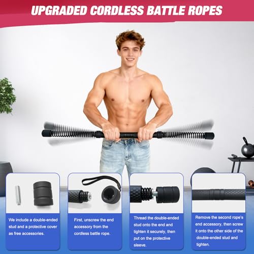 Gonideerix 2-in-1 Ropeless Battle Ropes (2-Pack), Adjustable to Resistance Training Stick – Portable Full Body Workout for...