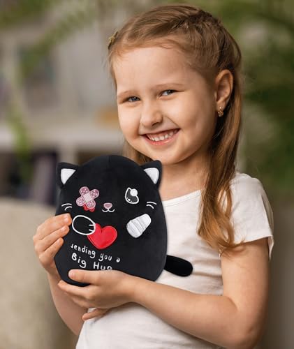 LeYoHa Get Well Soon Cat Plush - Black Cat Stuffed Animals Plushies Toys with Band-Aid Kids' Pillow Cushion Gifts for Pati...