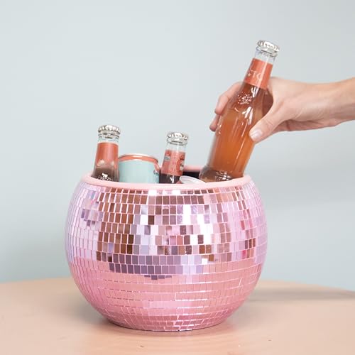NPW Pink Disco Ball Ice Bucket – Holiday Christmas Party Decor & Bachelorette Gift, Disco Champagne Bucket for Girls’ Night