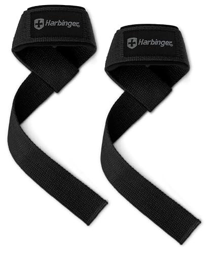 Harbinger Padded Cotton Lift Straps - Soft, Supportive Neotek Wrist Pads - 21.5" Length, 1.5" Width - Reinforced Edges & H...