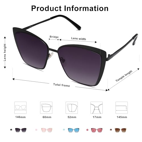 SOJOS Cateye Sunglasses for Women Fashion Mirrored Lens Metal Frame SJ1086