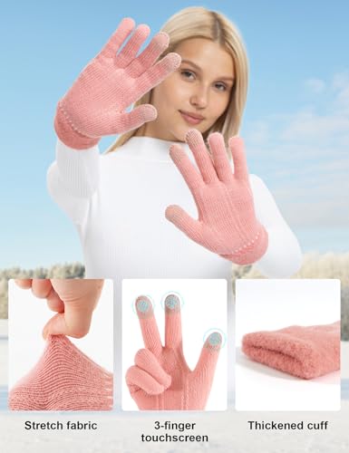 ORVINNER Winter Gloves for Women, 4 Pairs Womens Touch Screen Warm Lining Stretchy Thermal Knitted Gloves for Cold Weather