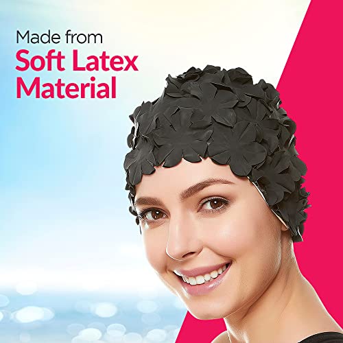 BeeMo Women’s Latex Swim Cap - Rubber Swim Cap - Soft Comfortable Stretch Stylish Low Cut Design Protects Hair from Sun Sa...