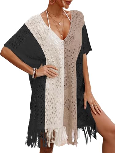 BreathSunny Womens Oversized Crochet Beach Dresses Summer 2026 Scoop Neck Cap Sleeve Bathing Suit Cover Up Mini Dress