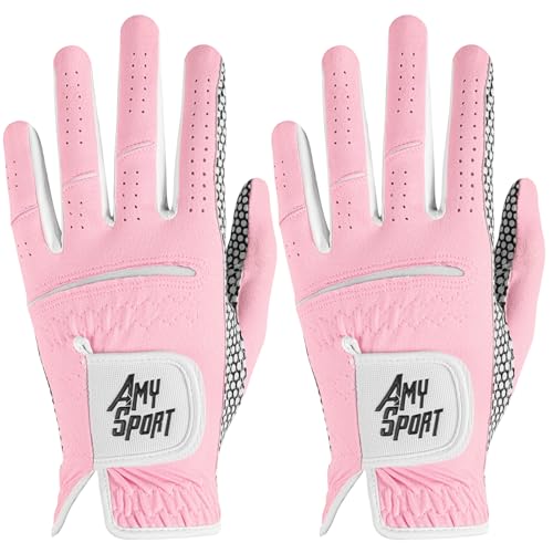 Amy Sport All Weather Grip Golf Gloves Women Value 2 Pack for Left Right Handed Golfer, Upgraded Anti Slip & Comfortable G...