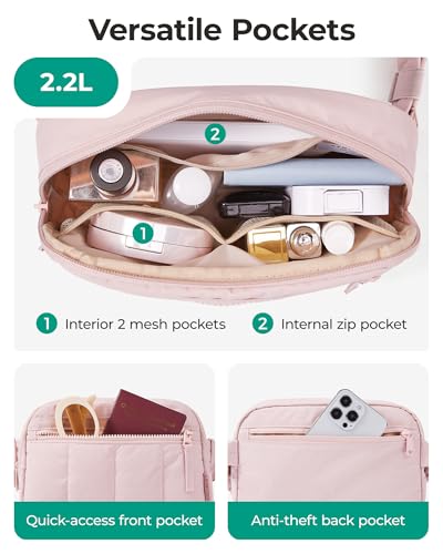 BAGSMART Fanny Packs for Women Cross Body, Quilted Puffy Belt Bag with Pockets, Fashion Waist Packs for Traveling Hiking C...