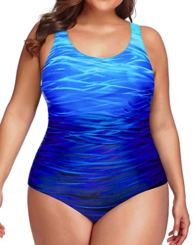 Daci Women Plus Size One Piece Swimsuit Athletic Tummy Control Ruched Bathing Suit with U-Back