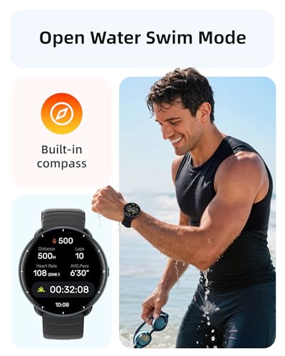 Parsonver Swimming Smart Watch, 5ATM Waterproof for Pool & Open Water, Built-in GPS & Compass, AMOLED Screen Fitness Track...