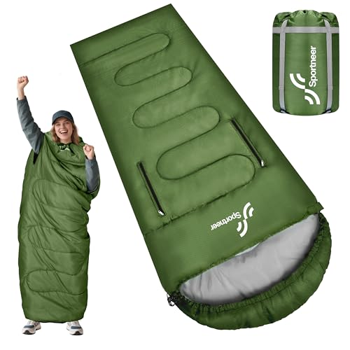 Sportneer 0 Degree Wearable Sleeping Bag for Adults & Kids – Walkable with Arm Zippers, Waterproof & Warm, Compact for Cam...