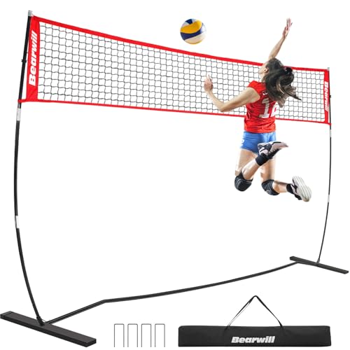 Bearwill Volleyball Net, 12FT Portable Volleyball Net for Backyard, Freestanding Volley Ball Set Height Adjustable with Ca...