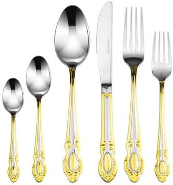 75-Pc Luxury Flatware Set for 12 w/Storage Case 24K Gold Premium Dining Cutlery Service - 18/10 Surgical Stainless Steel Silverware Hostess Serving Set in a Chest