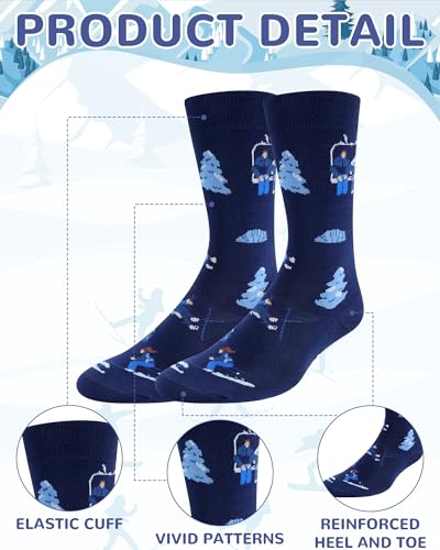 Maiteenly 6 Pairs Funny Ski Crew Socks Novelty Skiing Gift Socks Winter Snowboarding Gift for Ski Lovers Skiers Men Women