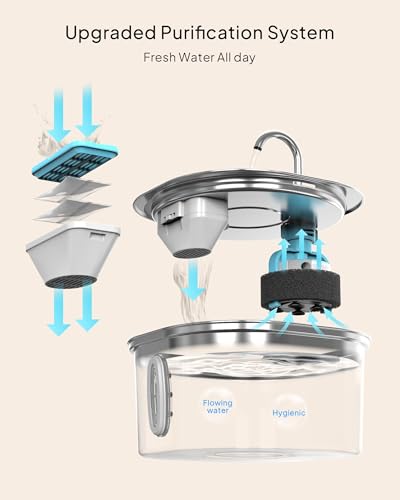 PEKTACO Stainless Steel Cat Water Fountain, 3.2L/108oz Cat Water Dispenser with Ultra-Quiet Water Pump and Water-Level Win...