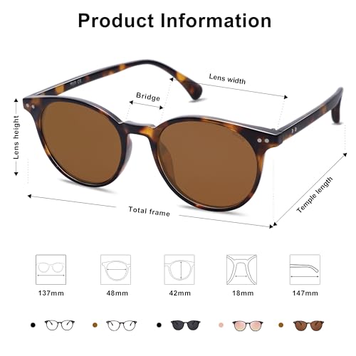SOJOS Small Round Classic Polarized Sunglasses for Women Men Vintage Style UV400 Lens MAY SJ2113