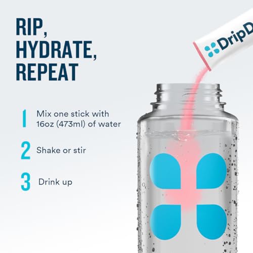 DripDrop Zero Sugar Plus - Sugar Free Hydration Packets - Single Serve Electrolytes Powder Drink Mix - Strawberry Kiwi, Pe...
