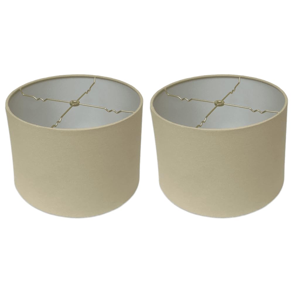 Royal Designs Shallow Drum Lamp Shade HB-610-12LNBG-2, Linen Beige, 11x12x8.5, 2 Pack, Wood/Cast Iron/Metal/Silk