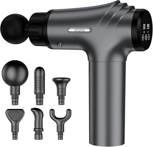 AYURA Massage Gun Deep Tissue, Muscle Massager Gun for Pain Relief, Percussion Massage Gun with 30 Speeds & 6 Heads, Porta...