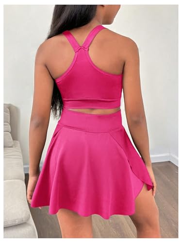 BEAUDRM Girl's 2 Piece Workout Outfits Yoga Crop Tank Top and Skort Athletic Sets Dance Outfits