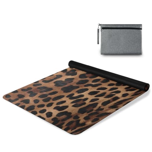 Leopard Print Yoga Mat Non Slip Natural Rubber Fitness Exercise Mat for Home Workout Gym Stretching Pilates Mats with Carr...