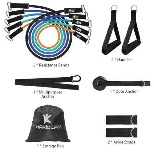 Resistance Bands Set with Separate Outdoor Anchor, KAKICLAY Exercise Bands for Indoor and Ourdoor Use, Versatile Resistanc...