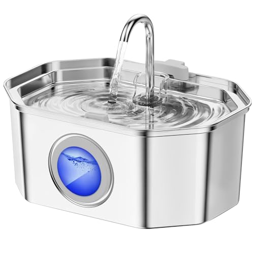 Cat Water Fountain Stainless Steel 108oz/3.2L, APAUK Automatic Pet Fountain Dog Water Dispenser with Water Level Window, Q...