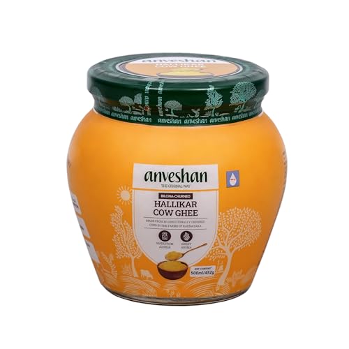Anveshan A2 Cow Ghee 500Ml | Glass Jar | Bilona Method | Curd-Churned |Pure, Natural & Healthy | Lab Tested