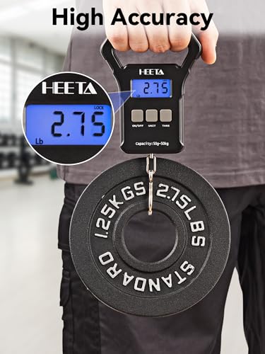 HEETA Fish Scale, 110lb/50kg Digital Portable Hanging Fishing Weight Scale with Backlit LCD Display, Luggage Scale with Ho...