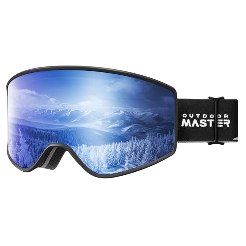 OutdoorMaster Pulse Ski Goggles, Frameless OTG Cylindrical Snow Goggles with Lock & Fit Lens Change System for Adults