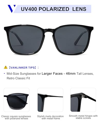 VANLINKER Vintage Square Polarized Sunglasses Men Women Classic Trendy Rectangle Metal Frame Sun Glasses VL9771