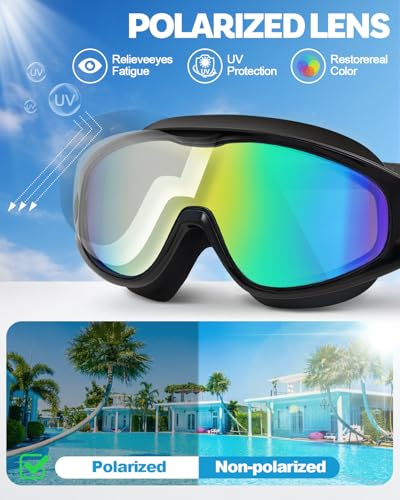 Polarized Swim Goggles, Anti UV & Fog Swimming Goggles for Adult, Unisex No Leaking Swimming Goggle for Men Women Youth