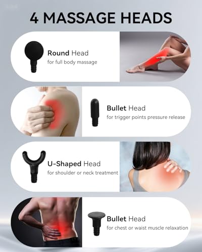 HELPHIER Massage Gun with Extended Handle, Upgraded U-Shaped Back Massager, Reaches Hard-to-Access Muscles, 4 Massage Head...