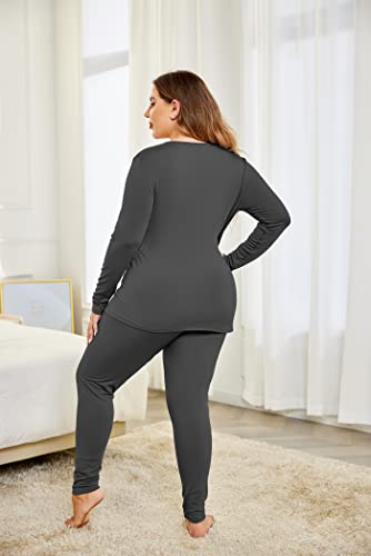 IN'VOLAND Women’s Plus Size Thermal Long Johns Sets Fleece Lined 2 Pcs Underwear Top & Bottom Pajama Set