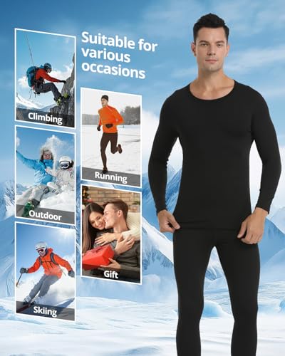 PISIQI Thermal Underwear Men Long Johns Set Ultra-Soft with Fleece Lined Base Layer Winter Skiing Warm Top & Bottom