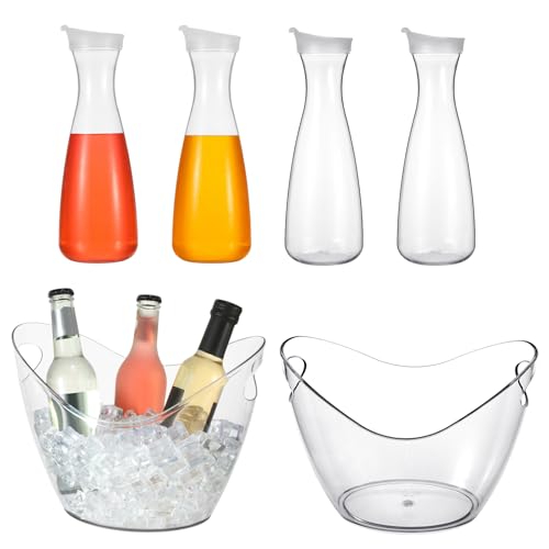 Funnymoom 6 Pcs Acrylic Ice Bucket for Parties 4l Oval Beverage Tub 47 oz Plastic Water Carafes with Lids Plastic Pitcher ...